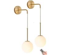 Appliques Murales à Piles Ensemble De 2 avec Télécommande Intérieure sans Câblage Suspensions Murales Luminaire Moderne Globe Verre Abat-Jour Lampe Murale Dorée Lustre pour, Gold