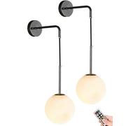 Appliques Murales à Piles Ensemble De 2 avec Télécommande Intérieure sans Câblage Suspensions Murales Luminaire Moderne Globe Verre Abat-Jour Lampe Murale Dorée Lustre pour, Black
