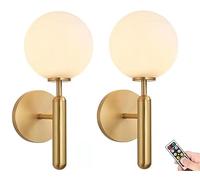 Appliques murales à piles, lot de 2, lampes murales sans fil avec télécommande, lampes murales modernes à globe en verre, lampes murales dorées pour chambre à coucher, salle de séjour et vanité