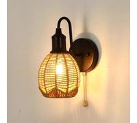 Appliques murales Antiques rustiques avec Interrupteur à Tirette E27, luminaires de Chambre à Coucher, Lampe de Chevet, Abat-Jour Noir