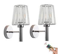Appliques murales argentées Rechargeables à Piles pour Salle de Bain avec Abat-Jour en Verre, Petites Appliques chromées sans Fil, à intensité Variable, alimentées par Piles, pour Chambre à Couch