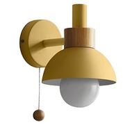 Appliques murales avec interrupteur à tirette, bois massif Macaron Applique murale de chevet Appliques murales pour le salon Allée Chambre d'enfant pour enfant (Yellow 1)