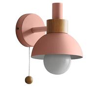 Appliques murales avec interrupteur à tirette, bois massif Macaron Applique murale de chevet Appliques murales pour le salon Allée Chambre d'enfant pour enfant (Pink)