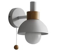 Appliques murales avec interrupteur à tirette, bois massif Macaron Applique murale de chevet Appliques murales pour le salon Allée Chambre d'enfant pour enfant (White)