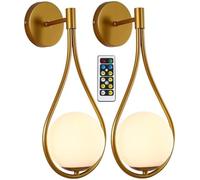 Appliques Murales Dorées à Piles LED Applique Murale à Distance Ensemble De 2, Moderne Globe Mural Mural Chambre à Coucher Chevets Lampe Murale sans Fil Luminaire Décoration De La Maison Po