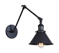 Appliques murales en métal à bras pivotant, appliques murales industrielles vintage réglables câblées pour chevet de chambre à coucher (20 + 20 cm),Noir