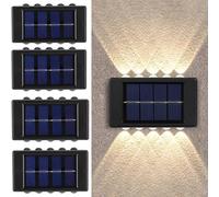 Appliques Murales Extérieures Solaires,4Pack Lampe Solaire Exterieur Jardin,10LED Blanc Chaud Applique Murale Led Extérieure IP65 Étanche Lampes Solaires Haut Et Bas pour Jardin Patio Balcon Clôture
