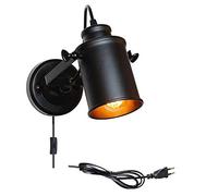 Appliques murales industrielles noires avec interrupteur, lampes murales rétro vintage pour chambre à coucher avec prise, applique murale E27 pour salon intérieur avec câble de 1,8 m et écla