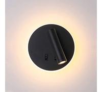 Appliques murales LED 8 W avec lampe de lecture d'appoint 3 W ? Lampe murale ronde avec interrupteur Luminaire mural intérieur ? Applique moderne rotative et réglable pour chambre à coucher (noir