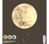 Appliques murales LED Moon Walls Light Kids Room Télécommande Dimmable Lampe Murale d'intérieur Interrupteur et connecteur de câble Applique Murale Ronde Art déco Moon Plafonnier