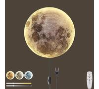 Appliques murales LED Moon Walls Light Kids Room Télécommande Dimmable Lampe Murale d'intérieur Interrupteur et connecteur de câble Applique Murale Ronde Art déco Moon Plafonnier