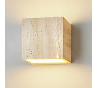 Appliques murales LED Style japonais Wabi-sabi, applique murale en travertin jaune, lampe murale haut et bas, lampe de chevet de chambre à coucher, applique murale carrée de conception simple pour esc