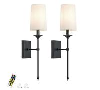 Appliques murales minimalistes contemporaines, Lot de 2, à Piles, Style bougeoir, à intensité Variable avec télécommande, sans Fil, pour Salon, Chambre, Mur TV, Style Ferme (Couleur :