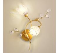 Appliques murales Modernes en Verre doré, Appliques murales Vintage à Fleurs, Lampe Murale de Style Pastoral, luminaires muraux créatifs à 2 lumières en Forme de Fleurs pour Chambre à Coucher,