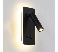 Appliques murales rectangulaires en métal avec spot réglable à rotation à 360 °, lampe de lecture de chevet moderne LED 7 W + 1 W, mini applique murale noire/blanche pour chambre à coucher, appl