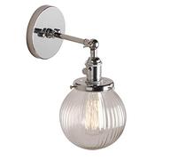 Appliques murales rétro industrielles modernes et vintage de 15 cm, luminaire pour loft, bar, cuisine, luminaire avec globe nervuré, abat-jour en verre transparent (Chrome) Made in China