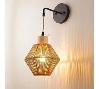 Appliques murales tissées à la main Lampe murale en rotin Boho | Luminaire mural d'éclairage de décoration rustique de ferme | Appliques murales d'intérieur pour chambre à coucher, couloir (Lot de 1)