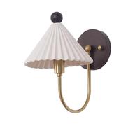 Appliques murales Vintage avec Abat-Jour en céramique plissée Blanche, Lampe Murale rétro en Bois, luminaires muraux pour Chambre à Coucher, Chevet, escaliers, Salon, Porche, entrée, Salle à Manger