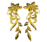 Appliqués pour vêtements, Patchs en tissu à fleurs brodées, fer brodé sur patchs, applications paillettes(Gold)