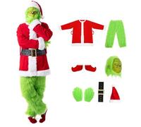 Applysu Costume de Grinch pour adulte Costume de monstre vert Grinch Vêtements de Père Noël Convient pour un bal masqué