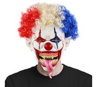 Applysu Masque de clown - Masque Joker effrayant avec tresse - Latex - Accessoire de costume d'Halloween pour cosplay