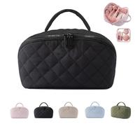 Appraisala Travel Makeup Bag for Woman,Portable Travel Makeup Bag for Women Fashion Large, Waterproof and cleanable 180° Open Make Up Bags with 9 Compartments (Black)