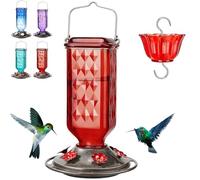 Appreciarel Glass Hummingbird Feeder for Outdoors Wild Bird Feeder with 6 Feeding Ports Hanging, for Garden Yard (Red)