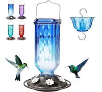 Appreciarel Glass Hummingbird Feeder for Outdoors Wild Bird Feeder with 6 Feeding Ports Hanging, for Garden Yard (Blue)