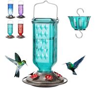Appreciarel Glass Hummingbird Feeder for Outdoors Wild Bird Feeder with 6 Feeding Ports Hanging, for Garden Yard (Green)