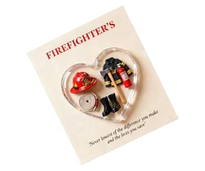 Appreciation Firefighter Pocket Charm - Portable Small Emotional Acrylic Decor | Firefighter Desk Decor With Heart And Card Design, Gift For Kids Adults Family Friends Birthday Halloween