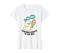 Apprendre aux fantômes à dire Boo Learning Education Fun Spooky Cut T-Shirt Graphique avec Valeur, Femme, Blanc, XL