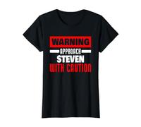 Approchez Steven avec Prudence Nom drôle de Steven T-Shirt Graphique avec Valeur, Femme, Noir, M