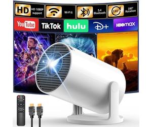 [Apps intégrées] Mini Projector 4K Portable, Wi-FI 6 et Bluetooth 5.4, projecteur Video avec 18000 Lumens, Android TV, Retroprojecteur Auto Keystone Compatible avec HDMI/Stick TV/PC
