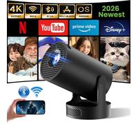 [Apps integrees ]Videoprojecteur avec WiFi 6 etBluetooth 5.4 Mini Projecteur Supporte4K 1080P Auto Keystone Rotation 180°, Noir