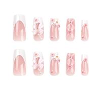 Appuyez Sur Des Ongles Avec Un Mignon Bowknot Carré Décoration De Fleur Moyen Long Rose Long Artificiel Pour Les Femmes Et Les Filles Carré