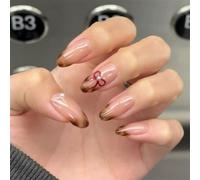 Appuyez Sur Des Ongles Courts Amandes Artificiels Avec Des Motifs À Bowknot Complexe Couvertures De Faux Hiver Sur Les Ongles Pour Femmes À La Mode