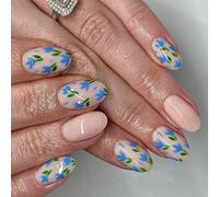 Appuyez Sur Des Ongles Courts D'amande Faux Français Complexe Complexe Acrylique Fausse Conception De Fleurs Fausse Pour Les Femmes Conception De Filles Faux Ongles