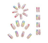 Appuyez sur des ongles en forme carrée, appuyez carrée sur les ongles | Mignon d'ongles carrés moyens de colle,Collez sur des clous couvercle complet, 24 pièces Colorful Gradient Faux Nails Set for Wo