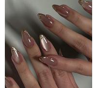Appuyez Sur Des Ongles Faux D'amande Avec Des Paillettes À Paillettes Designs Cats Eyes Glusy Stick Glues Acryliques Cats Presse Oculaire Sur L'ongle
