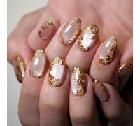 Appuyez Sur Des Ongles Faux D'amande Avec Des Paillettes De Fleur Designs Cats Eyes Glances Stick Glues Acrylique Glues Sur Ongle