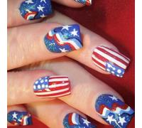 Appuyez Sur Des Ongles Faux Nails Independence Day Glues Artificial On Square Faux 4 Juillet Manucure Decors Glues