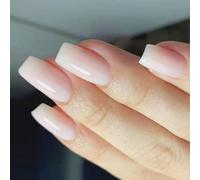 Appuyez Sur Des Ongles Omber Short Square Faux Nails French Tip Glossy False Stick Glues Sur Les Ongles Artificiels Nail Stick
