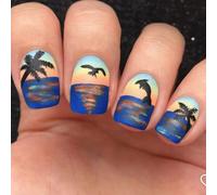 Appuyez Sur Des Ongles Tips Français Faux Carrés Faux Avec Mew Sunset Designs Complets Cover Artifical Acrylique Acrylique Colues Sur Ongle Pour Les Femmes Claires