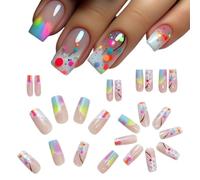 Appuyez sur le carré sur les ongles, appuyez sur le carré moyen sur les ongles, Colle sur les clous pour femmes, ongles carrés moyens, Reutilisable 24 pièces Stick on Nails Couverture complète pour à