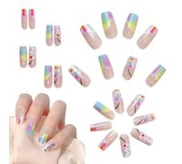 Appuyez sur le carré sur les ongles, appuyez sur le carré moyen sur les ongles | Colle sur les clous pour femmes, ongles carrés moyens | 24 pièces Stick on Nails Couverture complète, Colorful Gradient