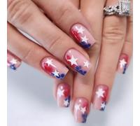 Appuyez Sur Les Ongles 4 Juillet Fausses D'indépendance Glues Sur Les Fausses Couvertures Patriotiques Falle Faux Artificiels Faux Ongles
