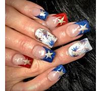 Appuyez Sur Les Ongles 4 Juillet Faux Nails Independence Day Glues On Patriotic Faux Complets Couvertures Fake Independence Day French Tip Press Nail