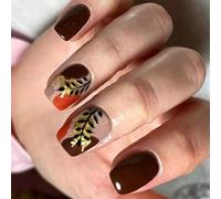 Appuyez sur les ongles Automne Hiver Tons marron Or Paillettes Pointe Ongles artificiels Durabilité ABS Construction Tailles assorties Styles de salon Imprimer Faux ongles