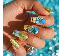 Appuyez sur les ongles cercueil Faux ongles Bâton brillant sur noix de coco Clinique acrylique complète