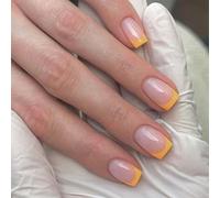 Appuyez sur les ongles Colle jaune sur les ongles 24 pièces Brillant UV Ongles prêts à l'emploi Faux acrylique pour femmes Faux ongles artificiels